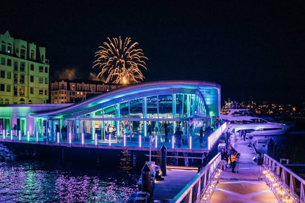 Victoria International Marina at night